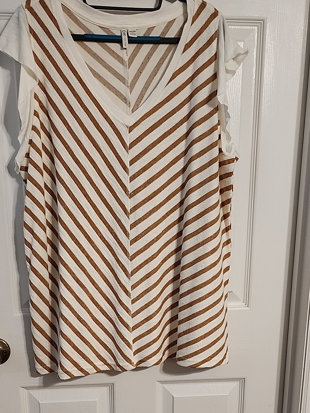 Cato White & Camel Striped V-Neck Tunic